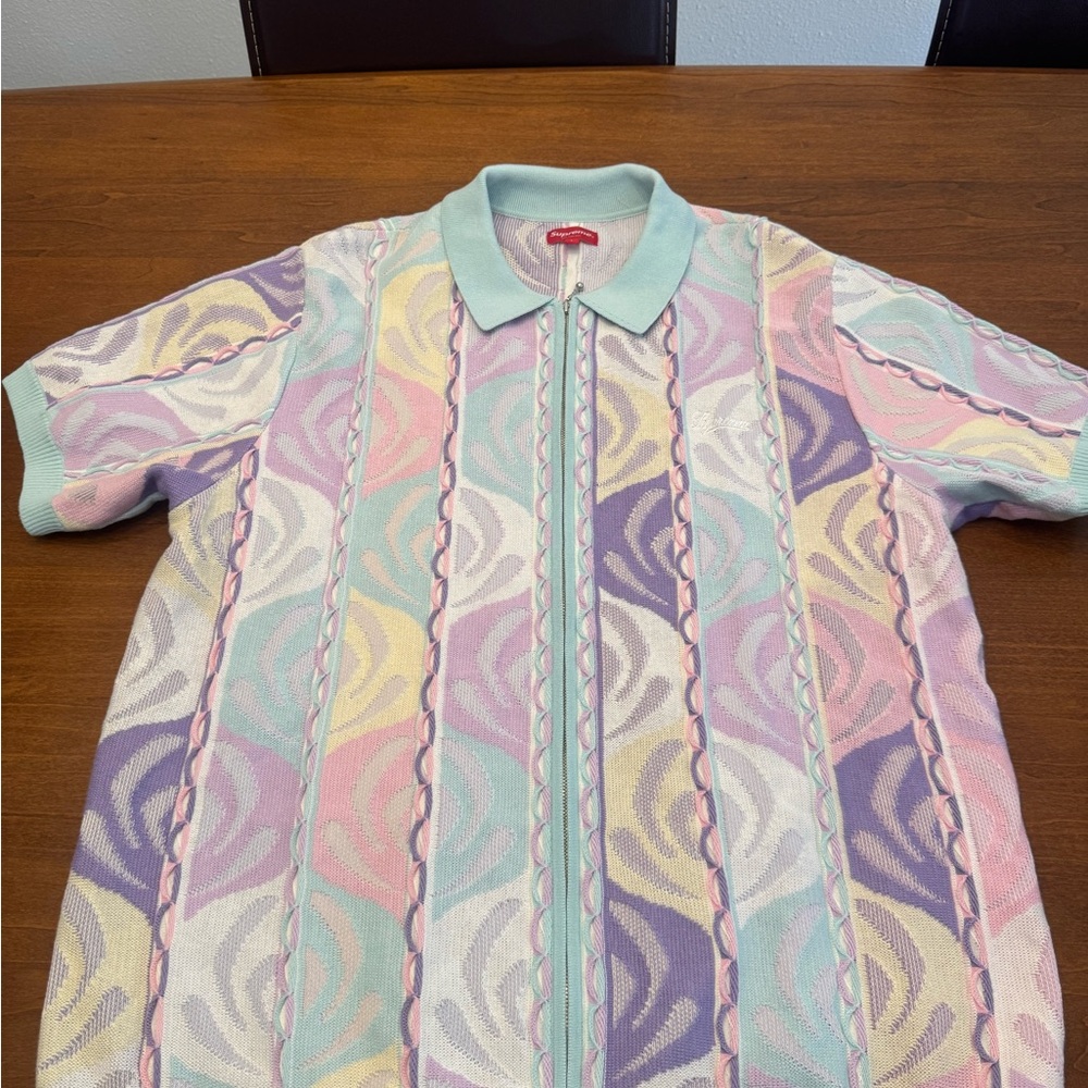 Supreme Pink and Yellow Polo Shirt with Retro Design